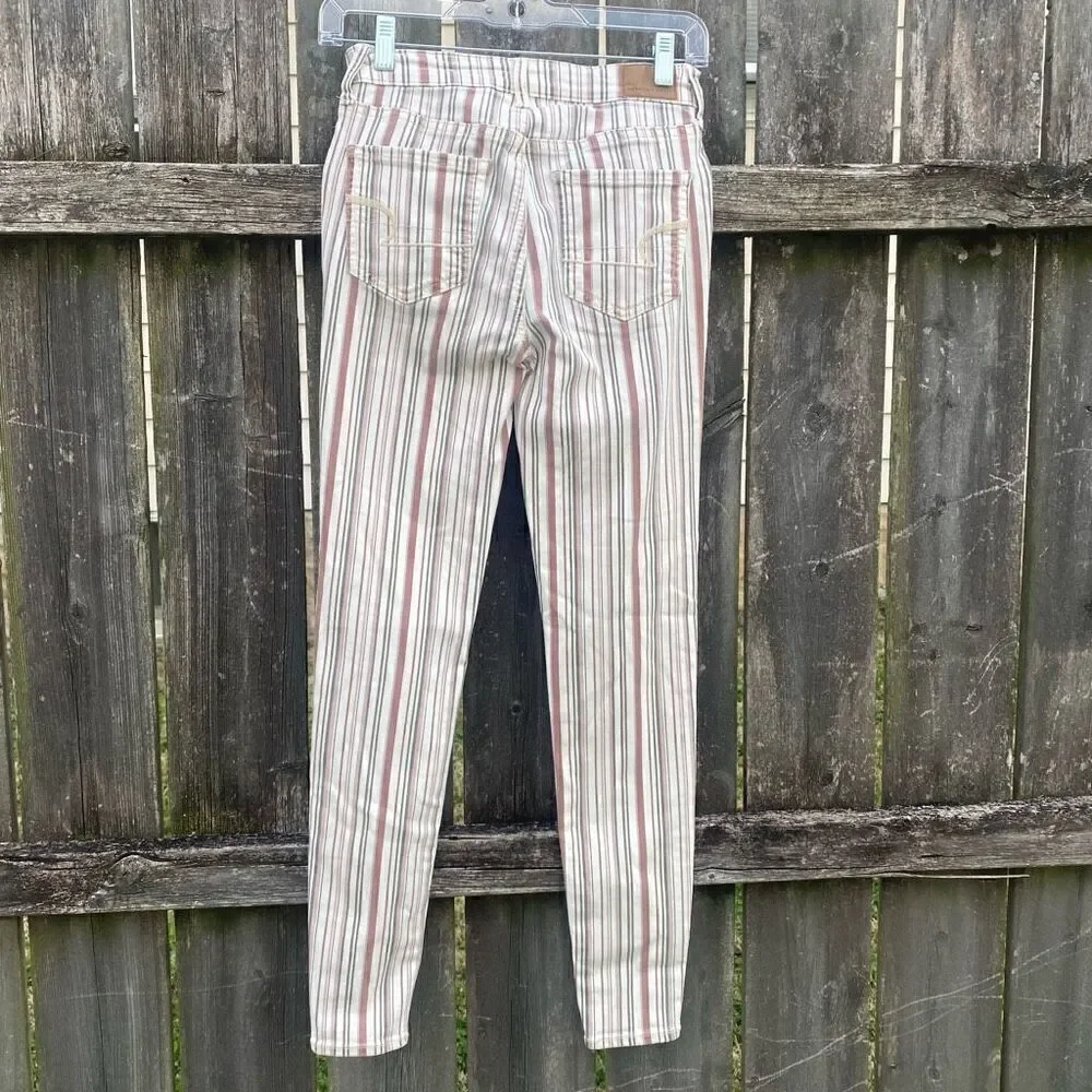 American Eagle Striped Mauve‎ Hi Rise Jegging Jeans | 0